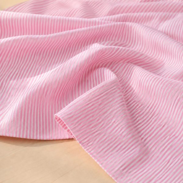 Coton rayures fines - Rose